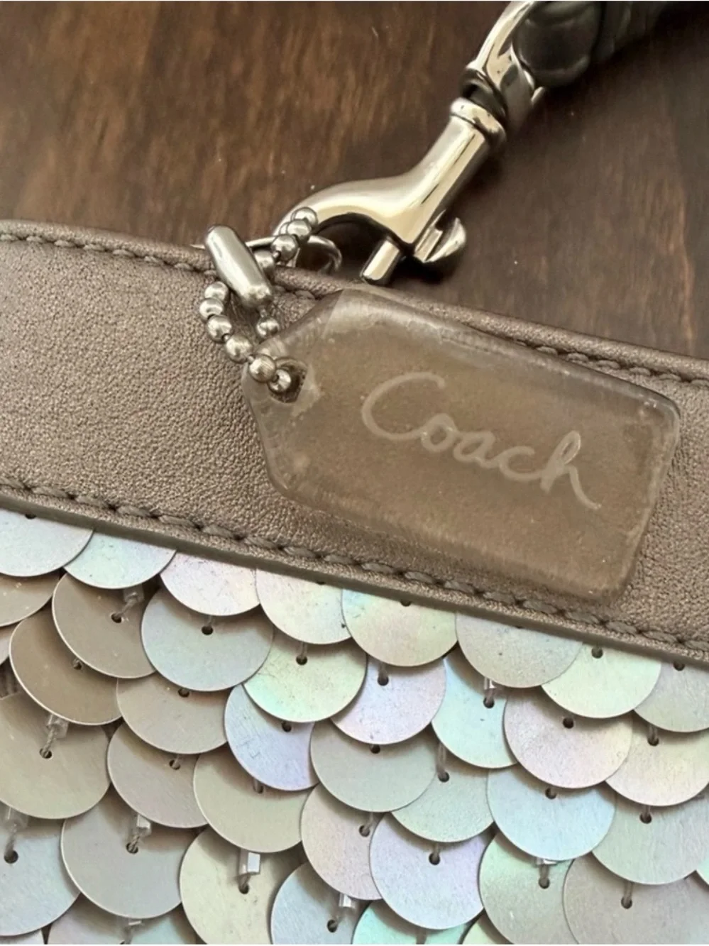 Coach Iridescent Sequin Wristlet Clutch NWOT Silver Pearl Evening Bag Y2K